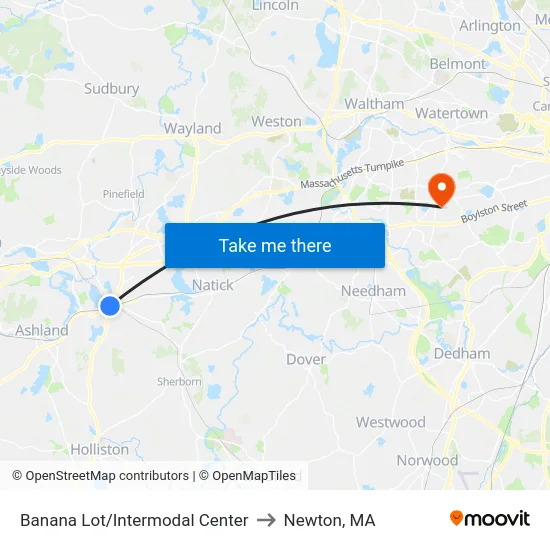 Banana Lot/Intermodal Center to Newton, MA map