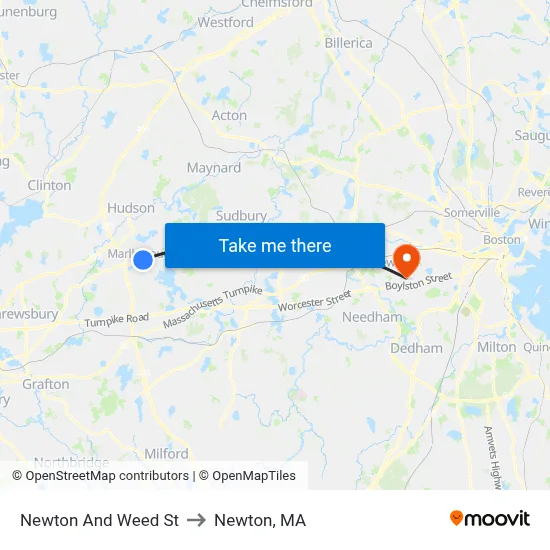Newton And Weed St to Newton, MA map