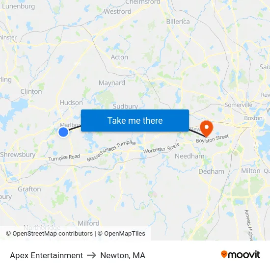 Apex Entertainment to Newton, MA map