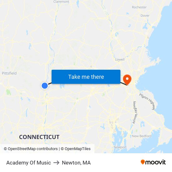 Academy Of Music to Newton, MA map