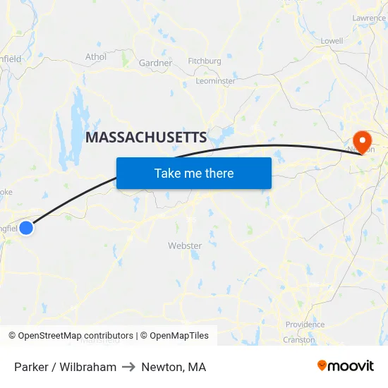 Parker / Wilbraham to Newton, MA map