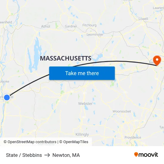 State / Stebbins to Newton, MA map
