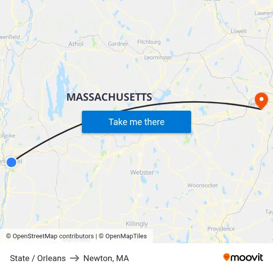 State / Orleans to Newton, MA map