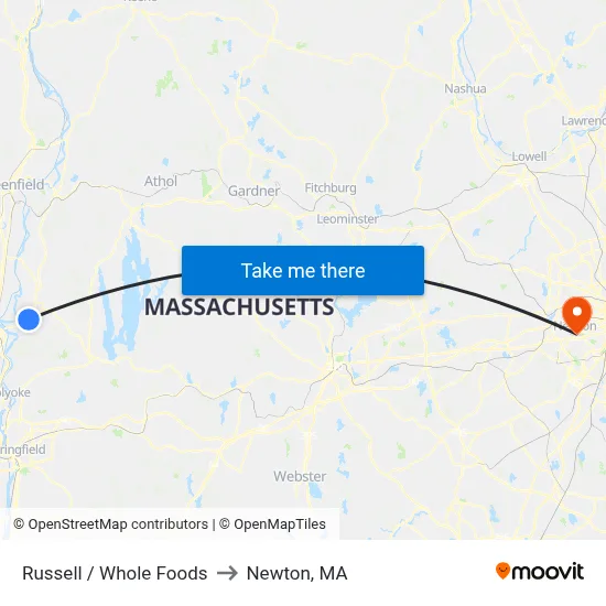Russell / Whole Foods to Newton, MA map