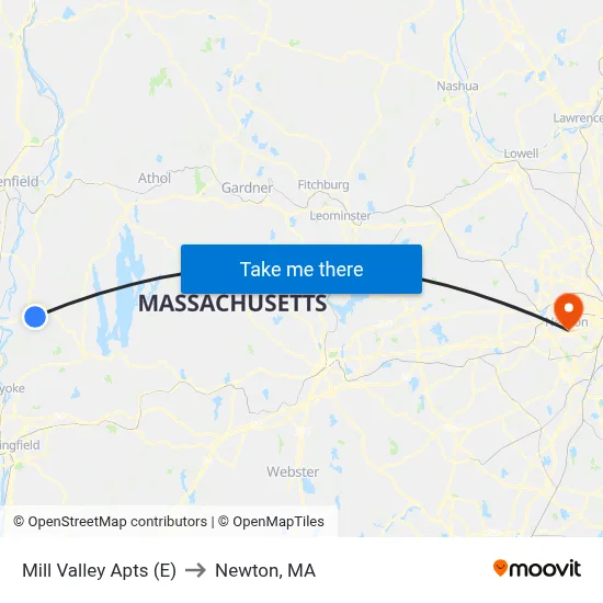 Mill Valley Apts (E) to Newton, MA map