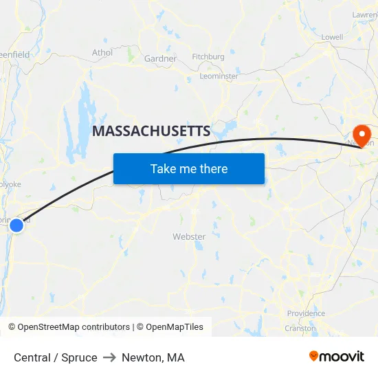 Central / Spruce to Newton, MA map