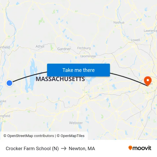 Crocker Farm School (N) to Newton, MA map