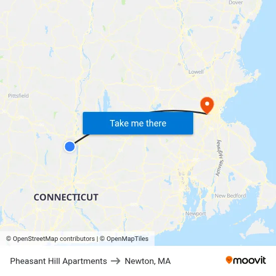 Pheasant Hill Apartments to Newton, MA map