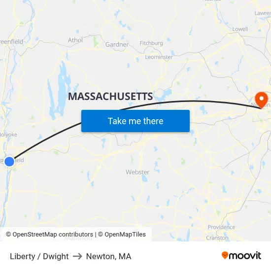 Liberty / Dwight to Newton, MA map