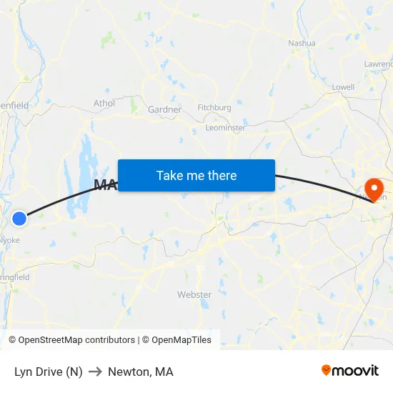 Lyn Drive (N) to Newton, MA map