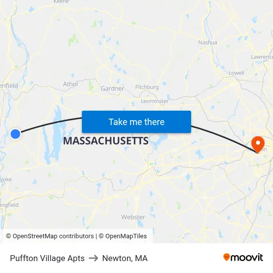 Puffton Village Apts to Newton, MA map
