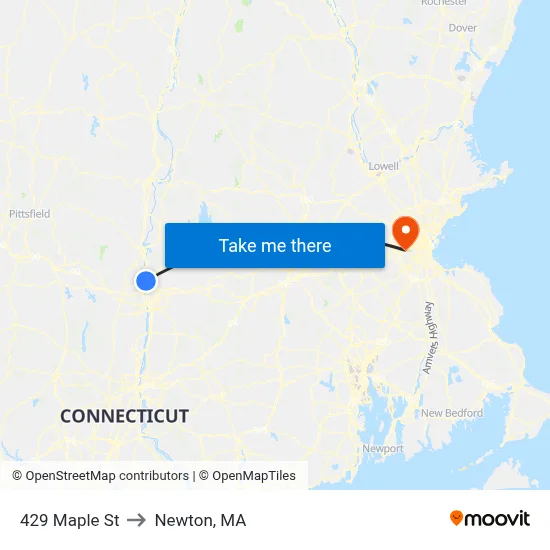 429 Maple St to Newton, MA map