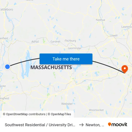 Southwest Residential  / University Drive (S) to Newton, MA map