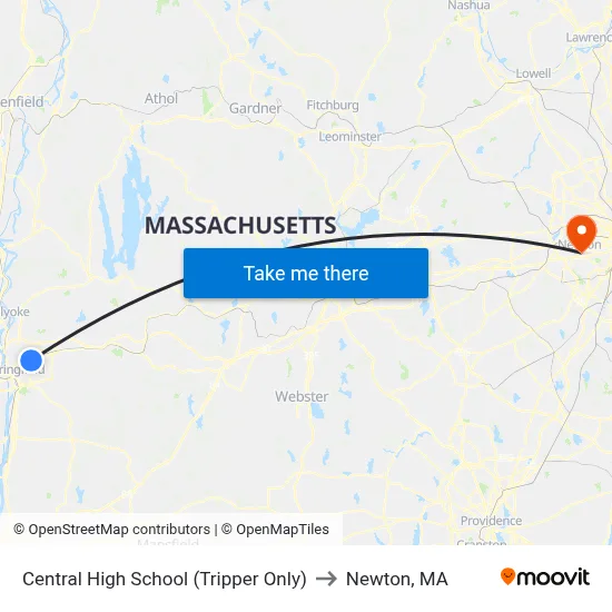 Central High School (Tripper Only) to Newton, MA map