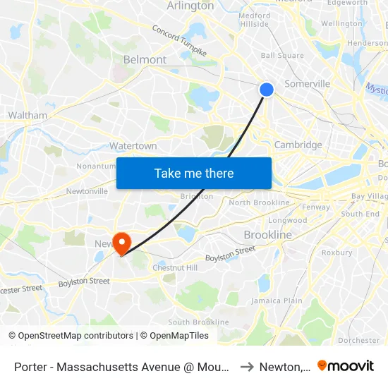 Porter - Massachusetts Avenue @ Mount Vernon St to Newton, MA map