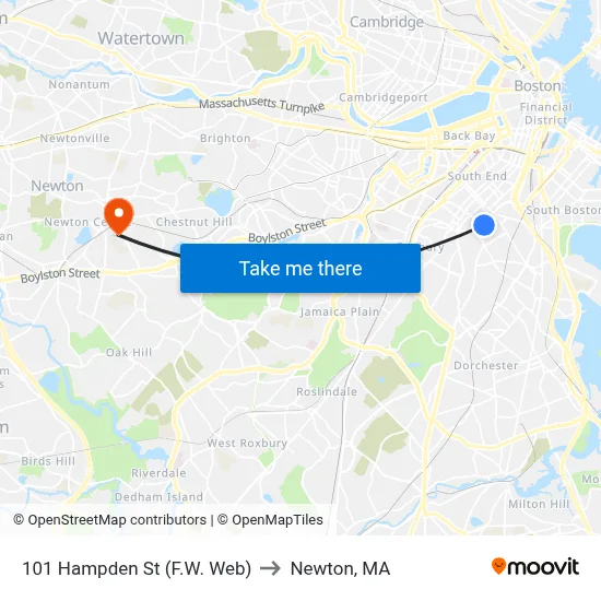 101 Hampden St (F.W. Web) to Newton, MA map