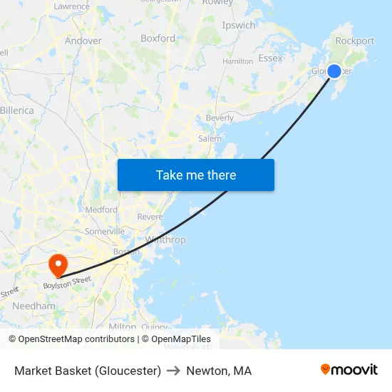 Market Basket (Gloucester) to Newton, MA map