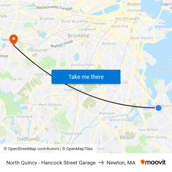 North Quincy - Hancock Street Garage to Newton, MA map