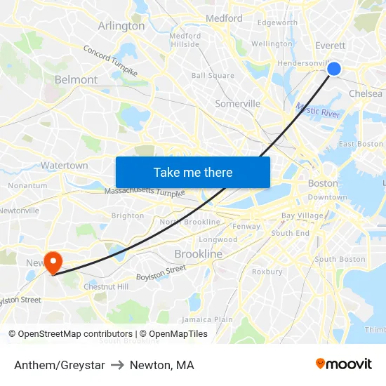Anthem/Greystar to Newton, MA map