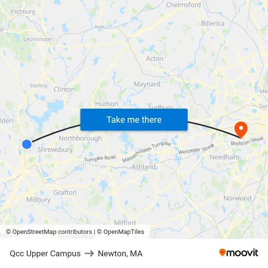 Qcc Upper Campus to Newton, MA map