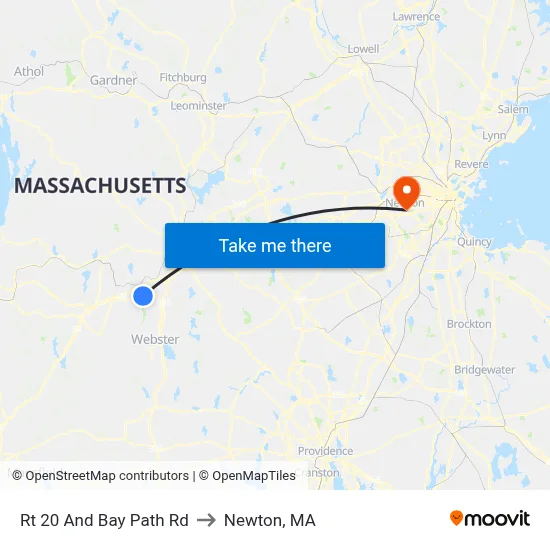 Rt 20 And Bay Path Rd to Newton, MA map