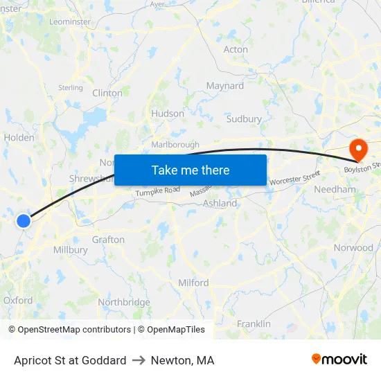 Apricot St at Goddard to Newton, MA map