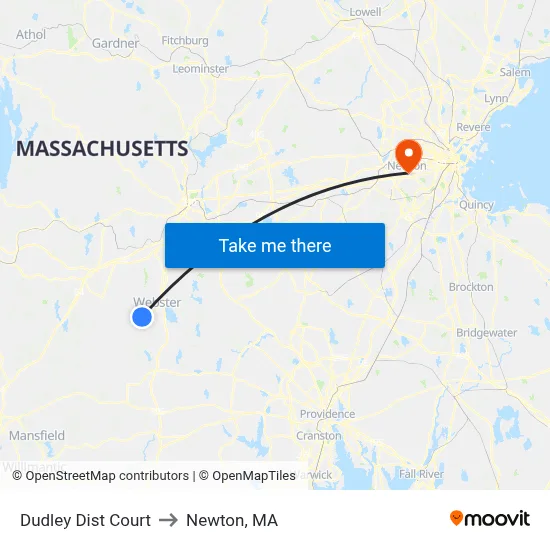 Dudley Dist Court to Newton, MA map