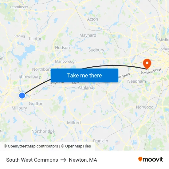 South West Commons to Newton, MA map