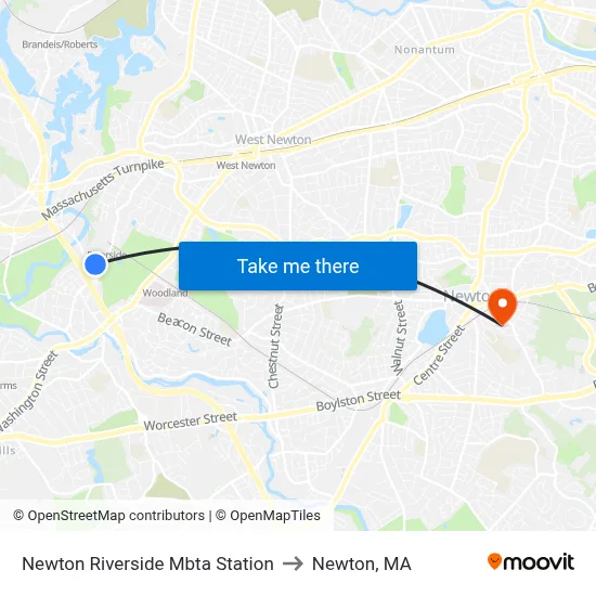 Newton Riverside Mbta Station to Newton, MA map