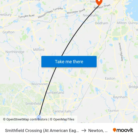 Smithfield Crossing (At American Eagle) to Newton, MA map