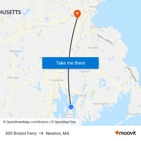 309 Bristol Ferry to Newton, MA map