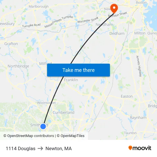1114 Douglas to Newton, MA map