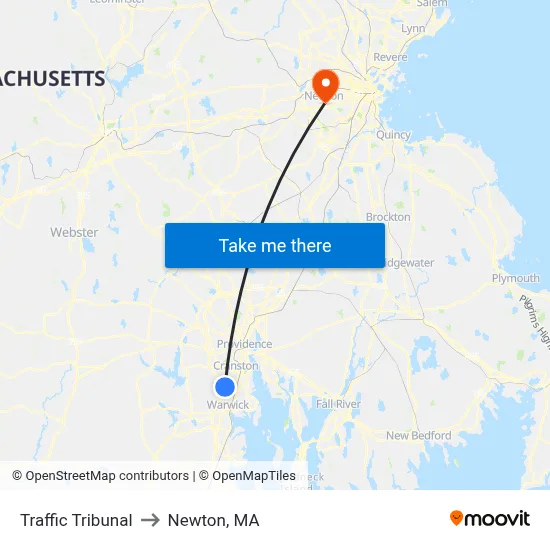 Traffic Tribunal to Newton, MA map