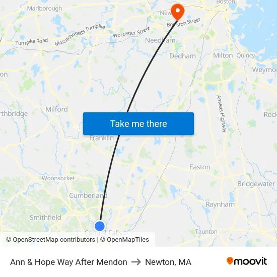 Ann & Hope Way After Mendon to Newton, MA map