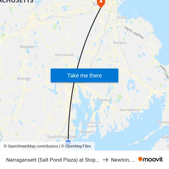 Narragansett (Salt Pond Plaza) at Stop & Shop to Newton, MA map