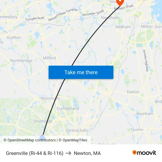 Greenville (Ri-44 & Ri-116) to Newton, MA map