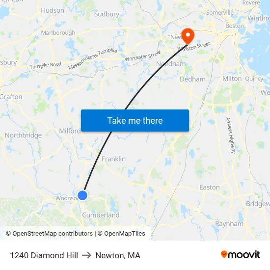 1240 Diamond Hill to Newton, MA map