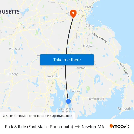 Park & Ride (East Main - Portsmouth) to Newton, MA map