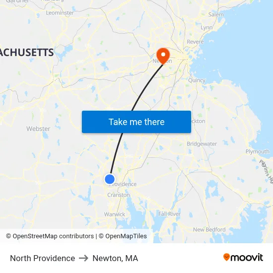 North Providence to Newton, MA map