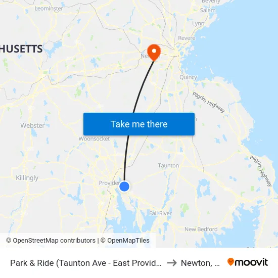 Park & Ride (Taunton Ave - East Providence) to Newton, MA map