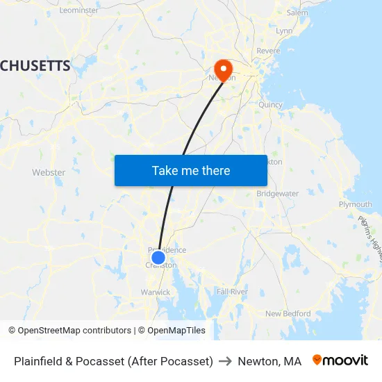 Plainfield & Pocasset (After Pocasset) to Newton, MA map