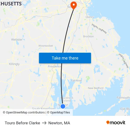 Touro Before Clarke to Newton, MA map