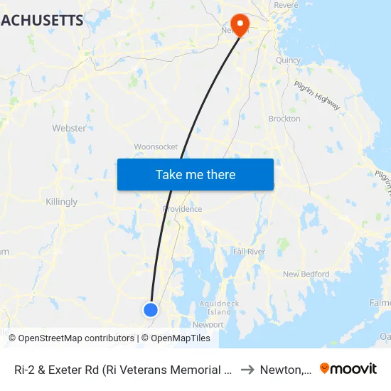 Ri-2 & Exeter Rd (Ri Veterans Memorial Cemetery) to Newton, MA map