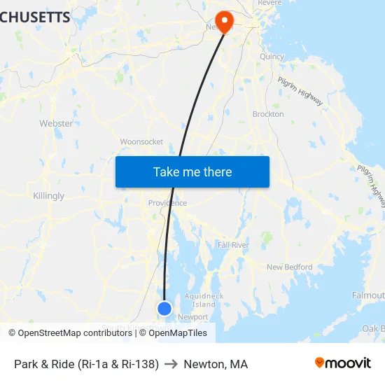 Park & Ride (Ri-1a & Ri-138) to Newton, MA map