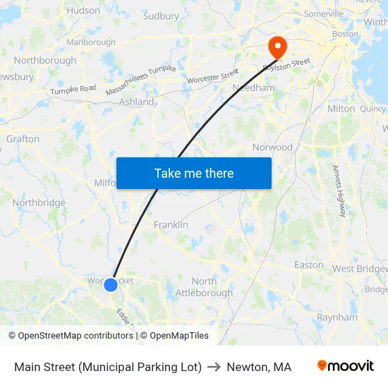 Main Street (Municipal Parking Lot) to Newton, MA map