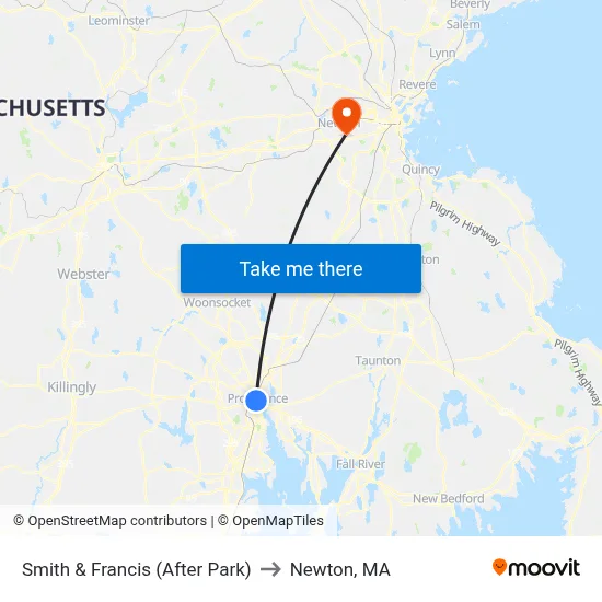 Smith & Francis (After Park) to Newton, MA map