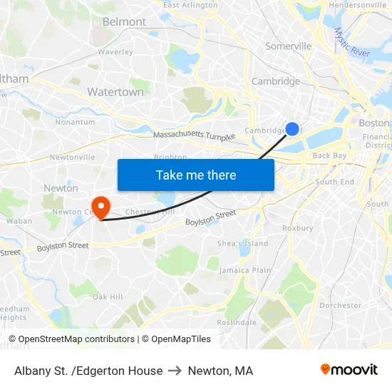 Albany St. /Edgerton House to Newton, MA map