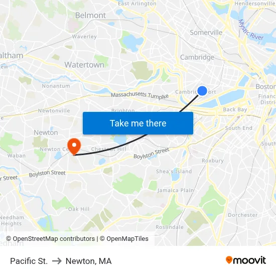 Pacific St. to Newton, MA map