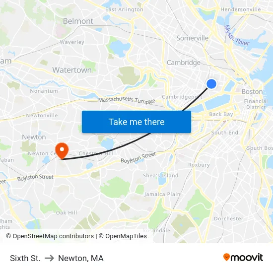 Sixth St. to Newton, MA map
