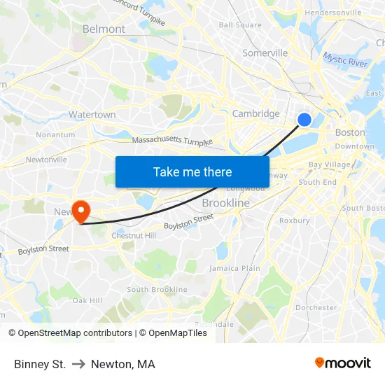 Binney St. to Newton, MA map